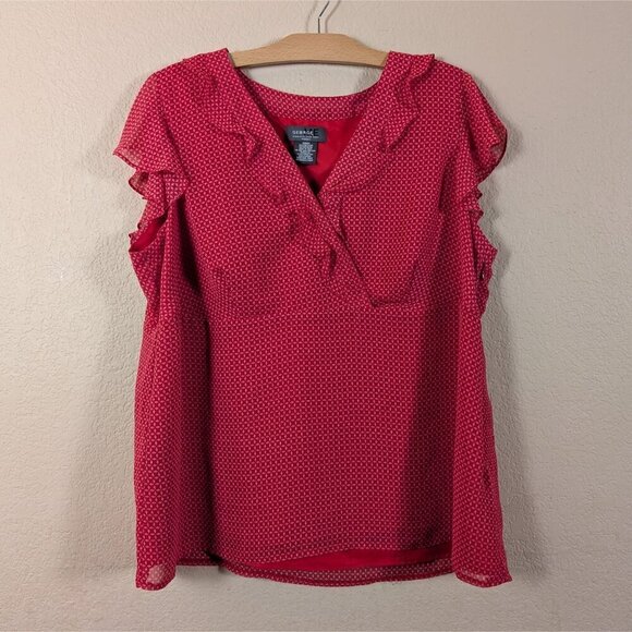 Y2K George Babydoll Top Geometric V Neck Flutter Sleeve Flowy 3X(22W/24W) Plus - Picture 1 of 9